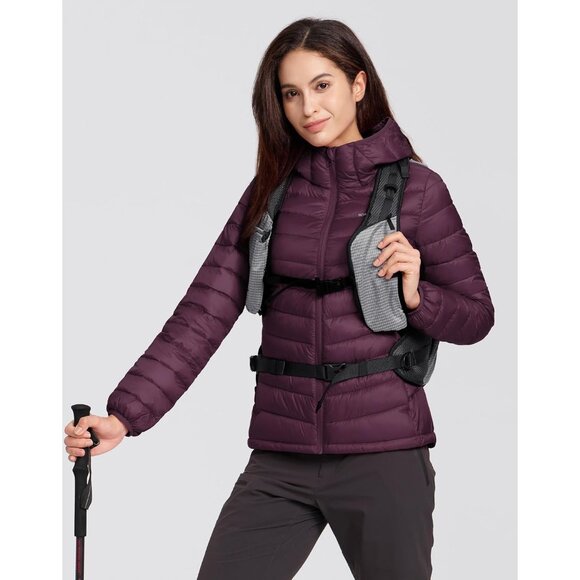 Women's Maroon Banner Puffer Jacket Winter Repellent Quilted Coat With Hoodvvvvv - Picture 2 of 6